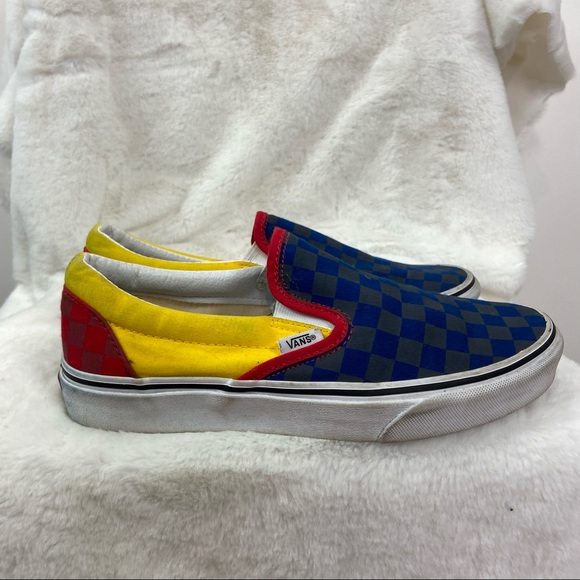 Vans Blue yellow checkered slip on skate shoes. Size 8 - Picture 3 of 6